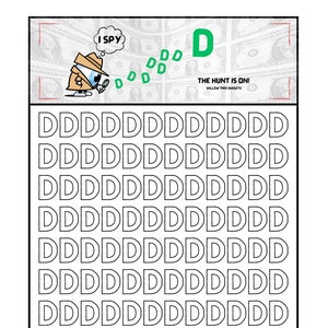 Carta D / I Spy Bucks Savings Challenge y Sobre / Carta D / Relleno de efectivo / Presupuesto de efectivo / Desafío de ahorro / Fondos de amortización