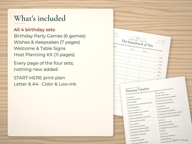 List of the 4 birthday sets in the bundle