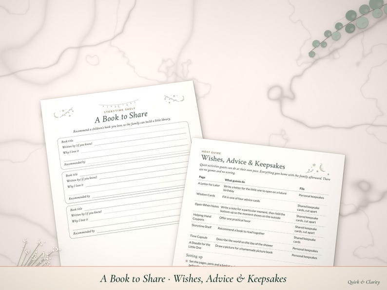 A Book to Share and Wishes, Advice & Keepsakes pages