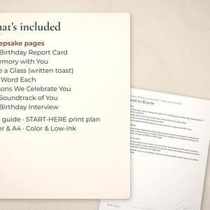 List of 7 birthday keepsake pages
