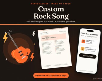 Custom Rock Song, Personalized Song Gift from Your Story, Rock Anthem with Names, Birthday or Retirement Gift, MP3 and Lyric Sheet