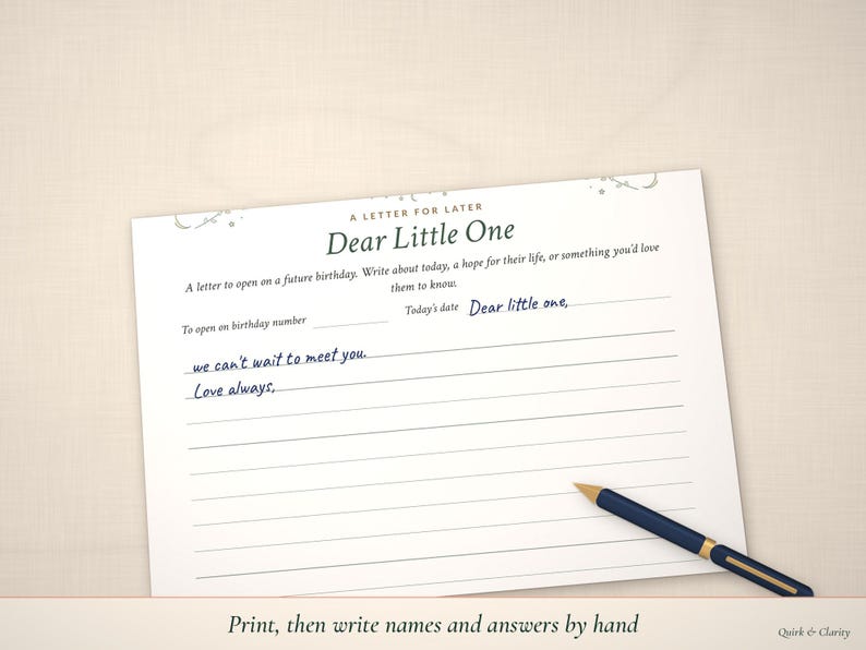 Dear Little One letter partly handwritten