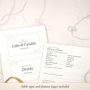 Table signs and Party at a Glance pages