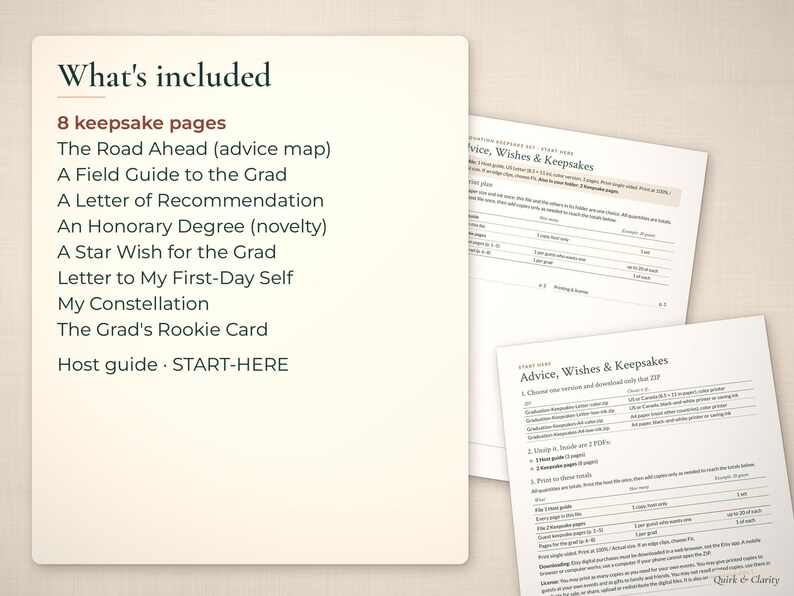 List of 8 graduation keepsake pages