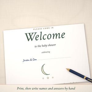 Welcome sign with names written by hand