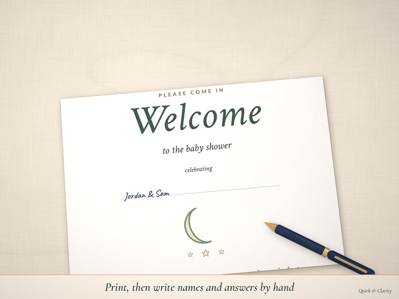 Welcome sign with names written by hand