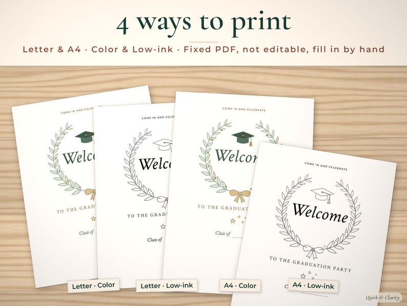 Welcome sign in Letter and A4, color and low-ink