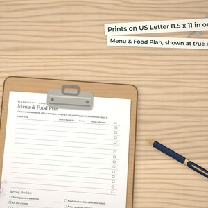 Menu & Food Plan page on a clipboard at true size