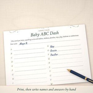 Baby ABC Dash page partly filled in by hand with a pen