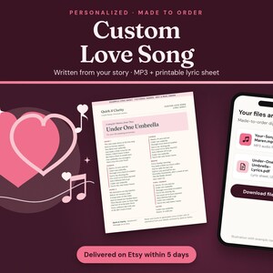 Custom Love Song: personalized song written from your story, delivered as an MP3 and a printable lyric sheet