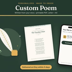 Custom Poem: personalized poem written from your story, delivered as a printable PDF in US Letter and A4