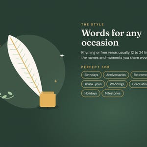 Poem style, rhyming or free verse, and the occasions this poem suits