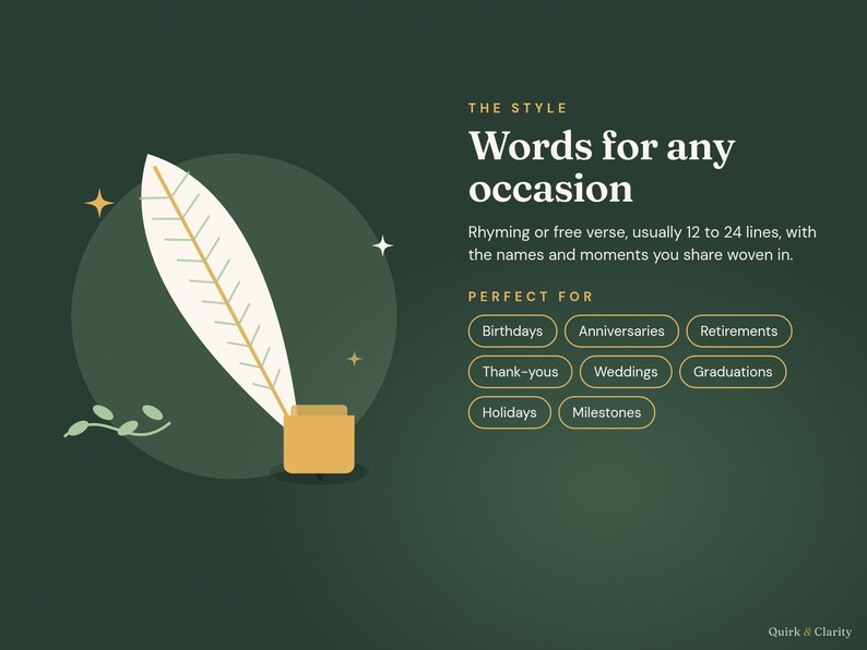 Poem style, rhyming or free verse, and the occasions this poem suits