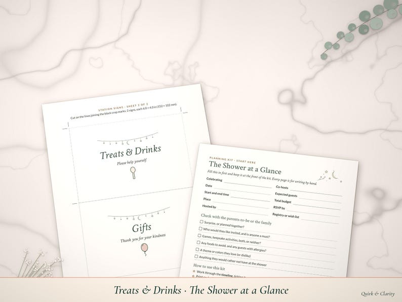 Treats & Drinks and The Shower at a Glance pages