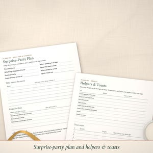 Surprise-party plan and helpers & toasts pages