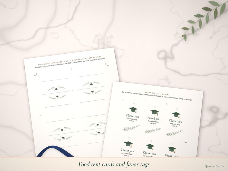 Food tent card sheet and favor tag sheet