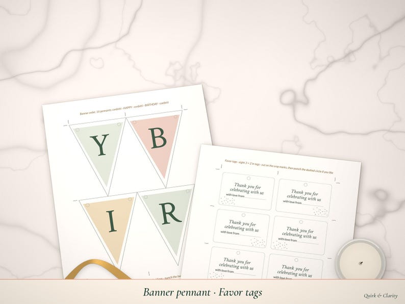Banner pennant and Favor tags pages
