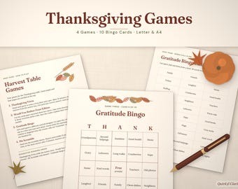Jeux de Thanksgiving à imprimer, quiz, « Préférez-vous : édition festin », bingo de la gratitude, jeu de la tarte (téléchargement numérique)