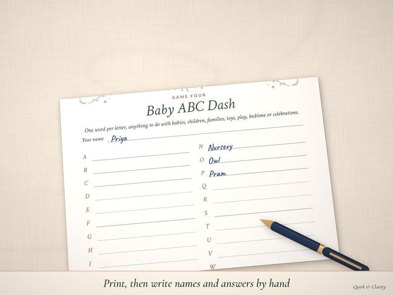 Baby ABC Dash page partly filled in by hand