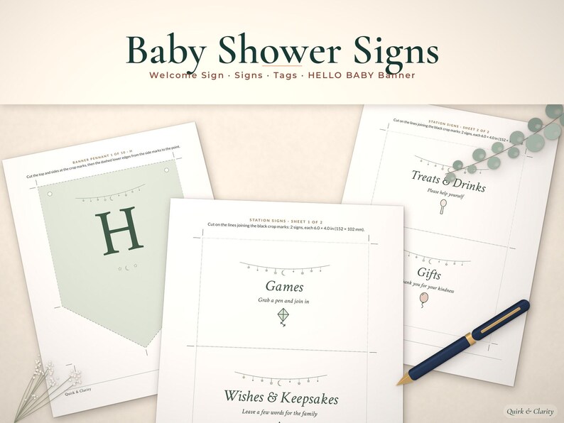 Printbare decoratie voor een babyshower met maan en sterren, welkomstbord, tafelbordjes, 'Hello Baby'-banner (digitale download) afbeelding 1