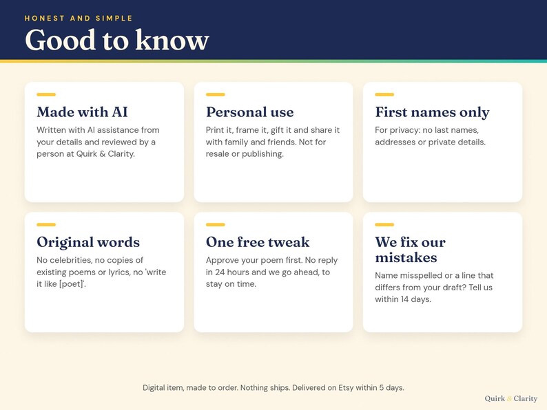 Good to know: written with AI assistance and reviewed by a person, personal use, first names only, one free tweak
