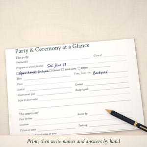 At a Glance page partly filled in by hand