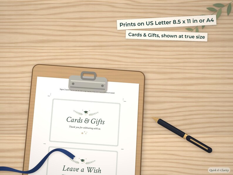 Cards & Gifts page on a clipboard at true size