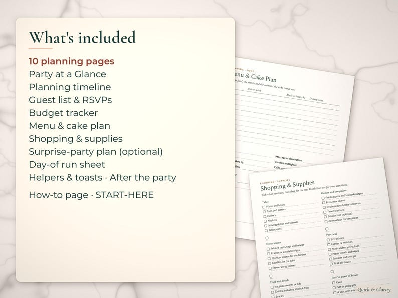 List of 10 birthday planning pages