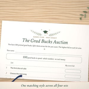 Close-up of the Grad Bucks Auction bid sheet