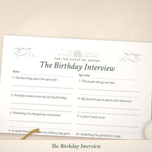 Close-up of The Birthday Interview page