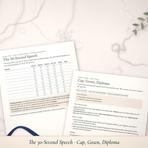 The 30-Second Speech and Cap, Gown, Diploma pages