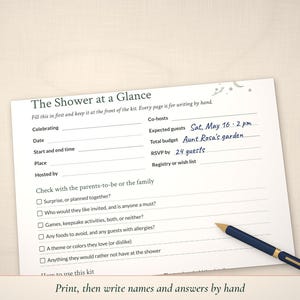 Shower at a Glance page partly filled in by hand