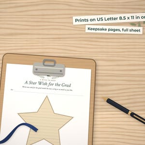 Star Wish keepsake page on a clipboard at true size