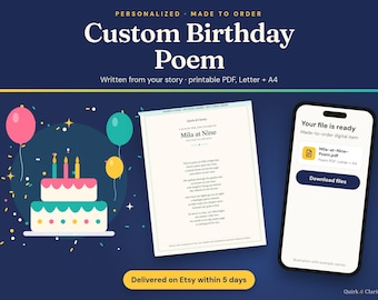Custom Birthday Poem, Personalized Birthday Poem with Name and Fun Facts, Printable Birthday Keepsake, Letter and A4 PDF