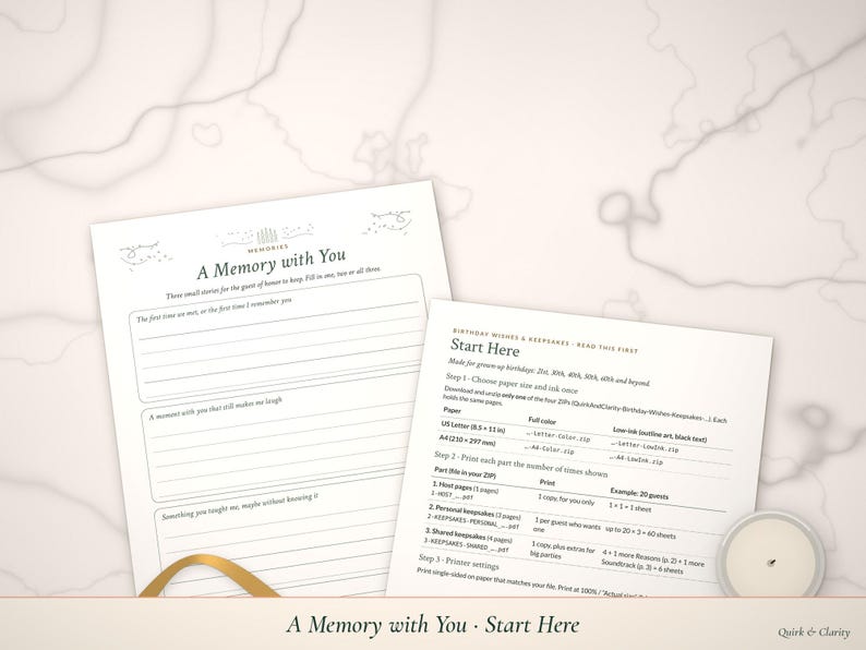A Memory with You and Start Here pages
