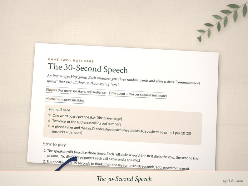 Close-up of The 30-Second Speech page