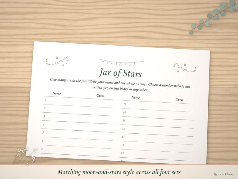 Close-up of the Jar of Stars guess board