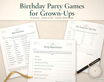 Giochi per feste di compleanno per adulti, 6 attività stampabili per feste di compleanno per adulti adatte a qualsiasi occasione (download digitale)