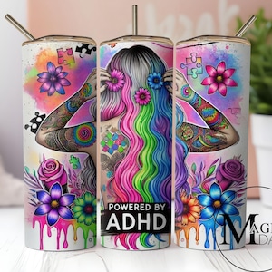 Diseño de envoltura para vaso delgado de 20 oz con tecnología de ADHD Awareness, PNG neurodivergente, diseño de sublimación, descarga digital SOLAMENTE