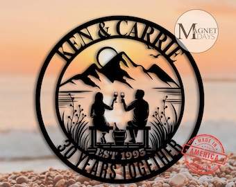 Personalized 30th Wedding Anniversary For Parents Metal Wall Art Sign Custom 25th Wedding Gifts For Husband Wife Coastal Tropical Sunset