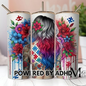 Diseño de envoltura para vaso delgado de 20 oz con tecnología de ADHD Awareness, PNG neurodivergente, diseño de sublimación, descarga digital SOLAMENTE