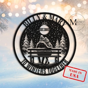 Personalized 10th Wedding Anniversary Gift For Couple Husband Wife Metal Wall Art Sign Custom Tin Wedding Christmas Winter Mountain Scenery