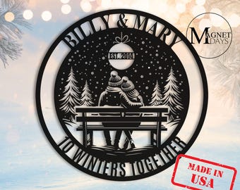 Personalized 10th Wedding Anniversary Gift For Couple Husband Wife Metal Wall Art Sign Custom Tin Wedding Christmas Winter Mountain Scenery