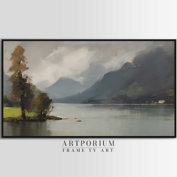 FRAME TV Art Set TV Alpes suisses Peinture | Peinture vintage de paysage alpin Moody Tones Samsung Art Lg Tv Art | TV039