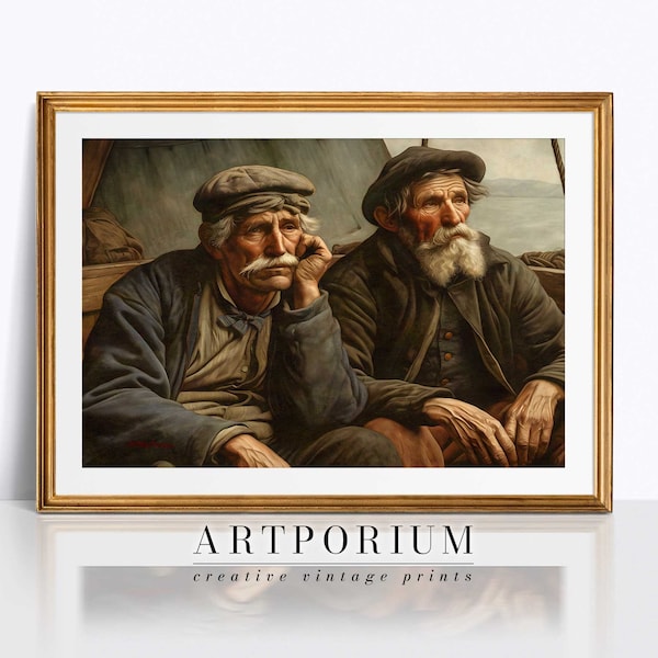 Vintage Portrait Fishermen | Dutch Maritime Print | Moody Art | Digital Art PRINTABLE | Old Sailors Print | PEH0003