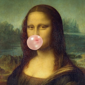 Mona Lisa Bubblegum Mona Lisa Blowing Bubblegum Artwork Mona Lisa Graffiti Mona Lisa Funny Posters Artwork Printable Download | ALV0010