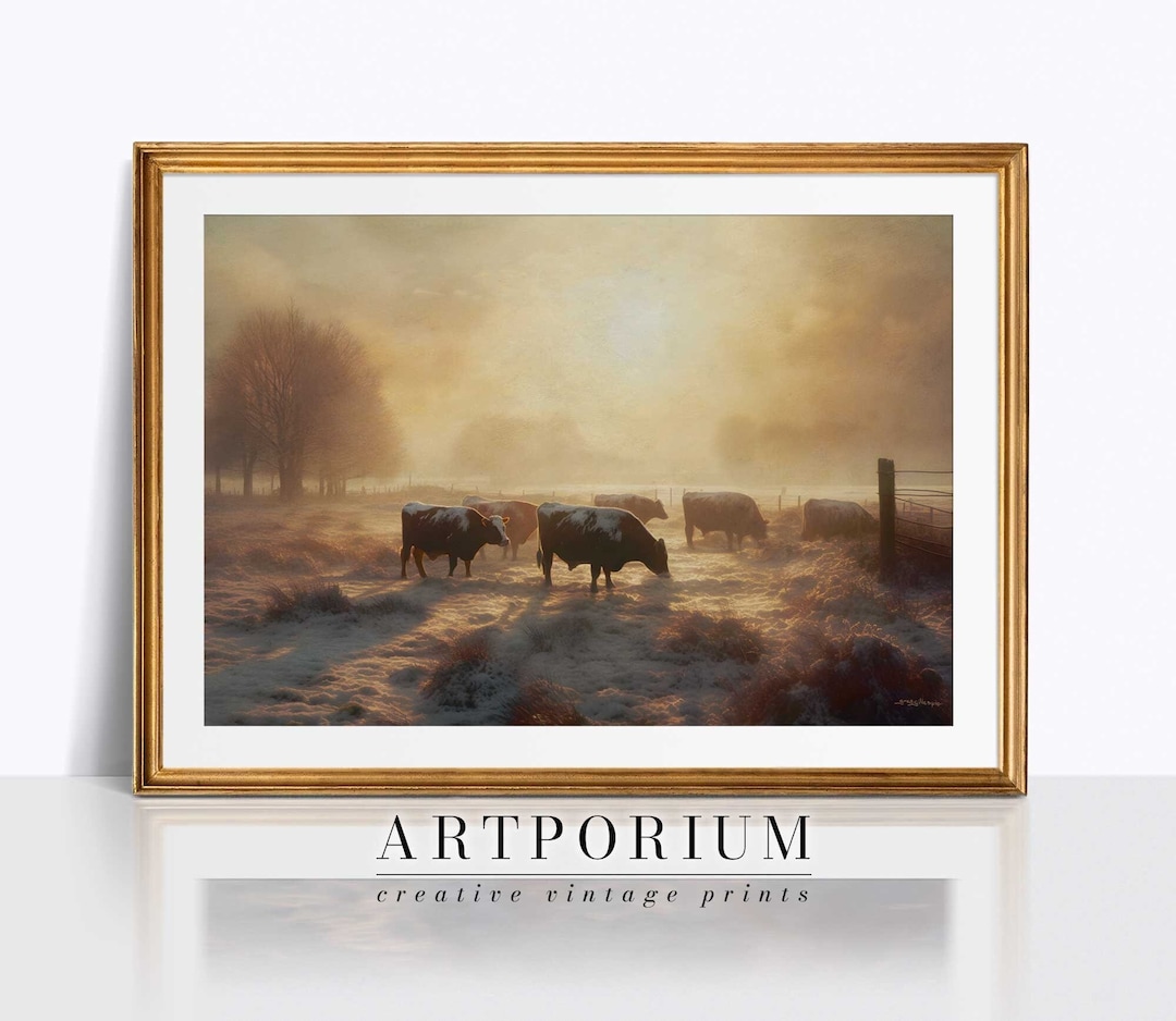 Vintage Cow Farmhouse Print Farmartprintable Dairy Farm Painting