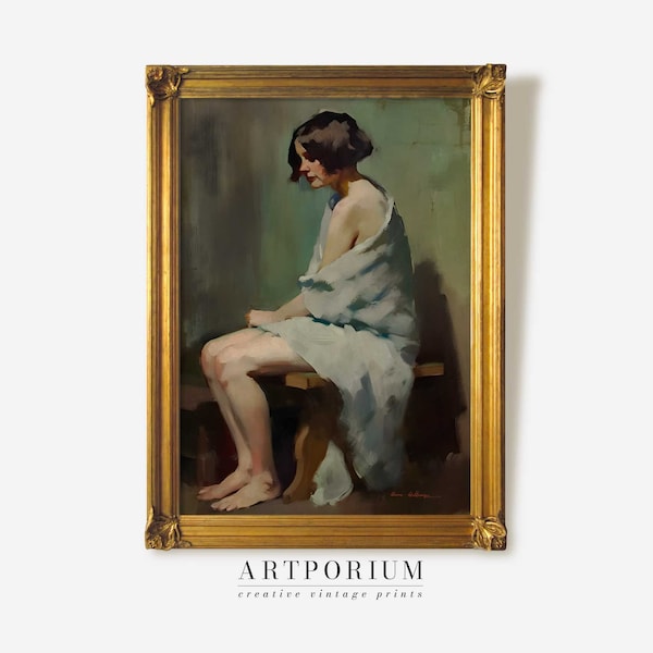 Vintage Portrait Woman In Bathhouse | Oil Painting Print | Antique Art | Gallery Art | Digital Art PRINTABLE | Bathroom Prints | PEV0004