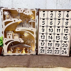 Wooden Advent Calendar, Nativity Advent, Advent Book, Fill in Christmas Wooden Advent Calendar With 24 Drawers House DIY Countdown Calendar