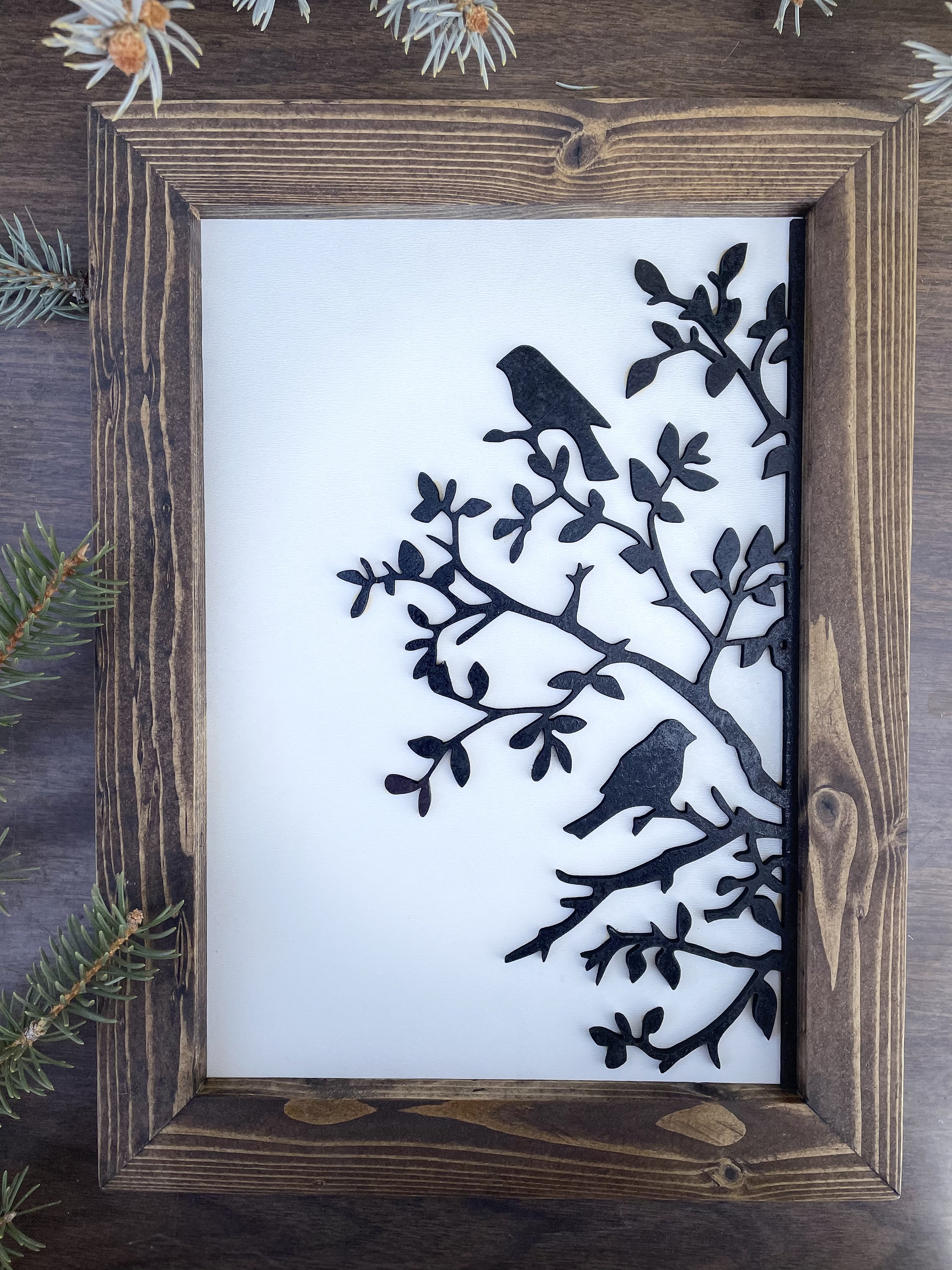Birds on a Tree Wall Art | Framed Wood Sign | Bird Branch Home Decor ...
